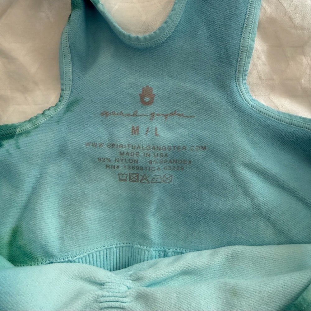 Spiritual Gangster Teal Green Tie-Dye Ribbed Crop Tank - Picture 5 of 5